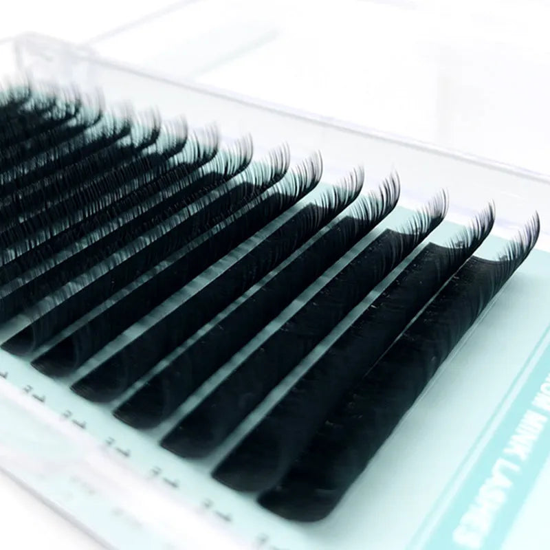 Artificial fibre false eyelashes with soft velvet finish showing density and length options