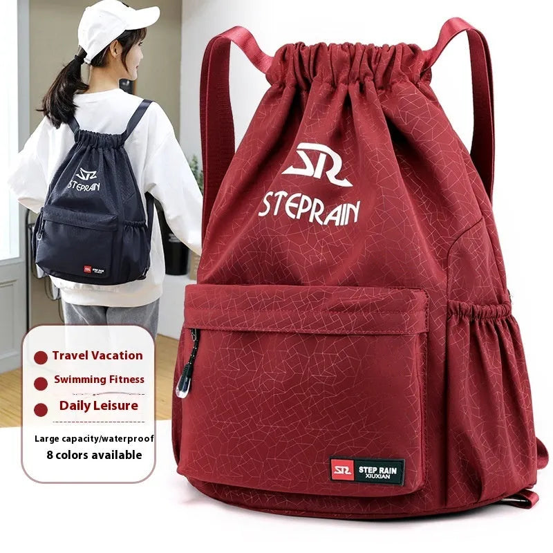 Lightweight drawstring backpack in solid colour, Oxford cloth double-shoulder design, water pillow belt, ultra light 20-35L