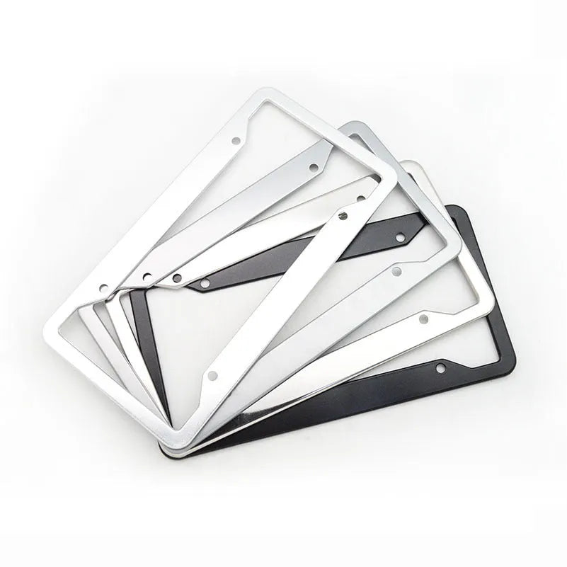 Aluminium alloy licence plate frame in four finish options showing dimensions 200×150×20mm