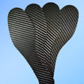 Black carbon fibre running insoles showing full palm design with thickness options from 0.8mm to 1.2mm