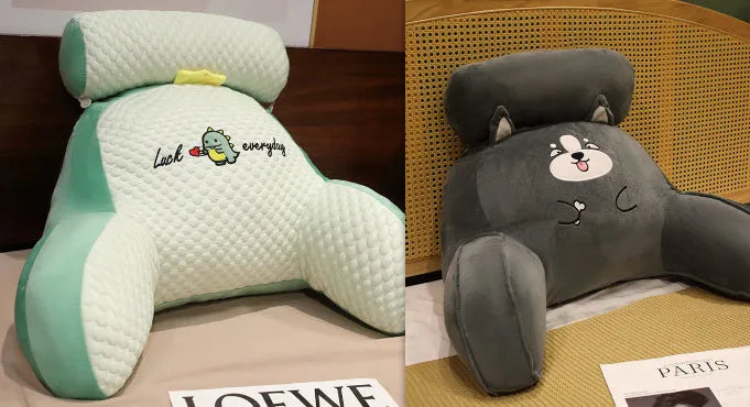 Triangle reading cushion with lumbar support in solid colour ice bean material, available in 60 x 40 cm and 70 x 50 cm sizes