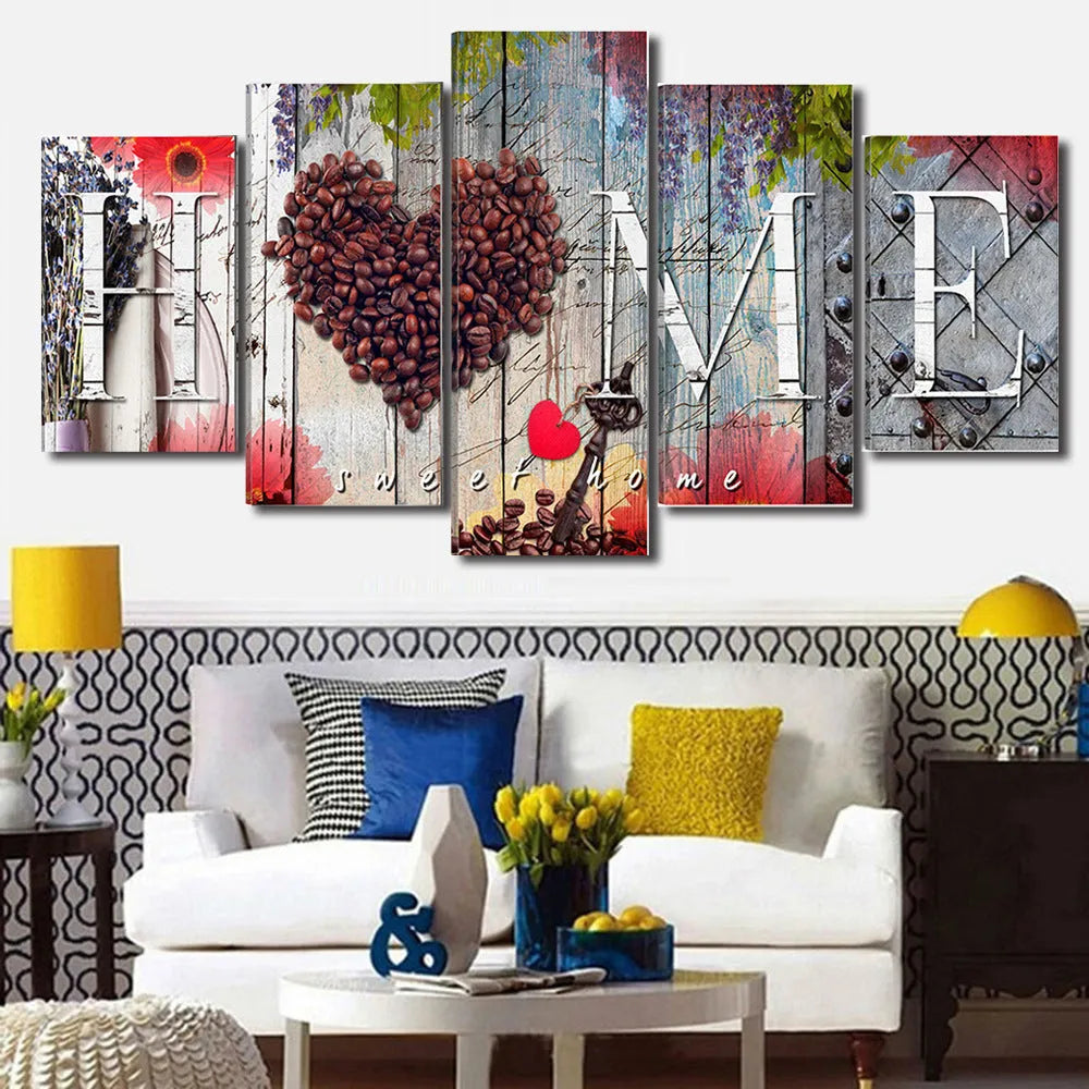 Red Home Sweet Home decoration board set of 5 pieces with oil painting finish, no frame