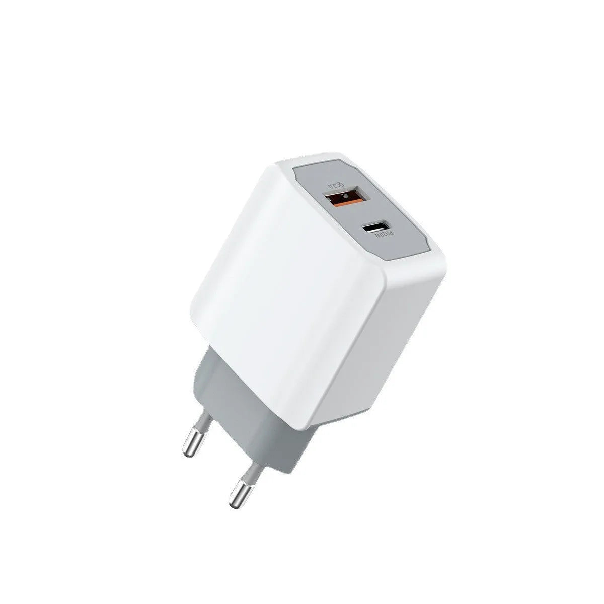 White European standard USB fast charger set with compact charging head