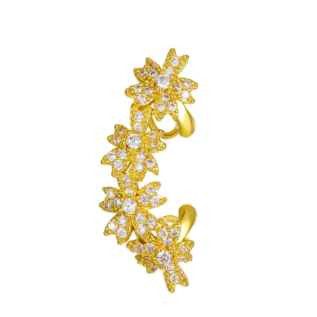Ins style flower ear clip for women in copper with diamond treatment, four colour options
