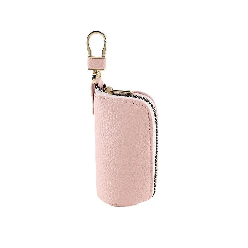 Men's black PU leather key case with zipper closure for car and home key organisation