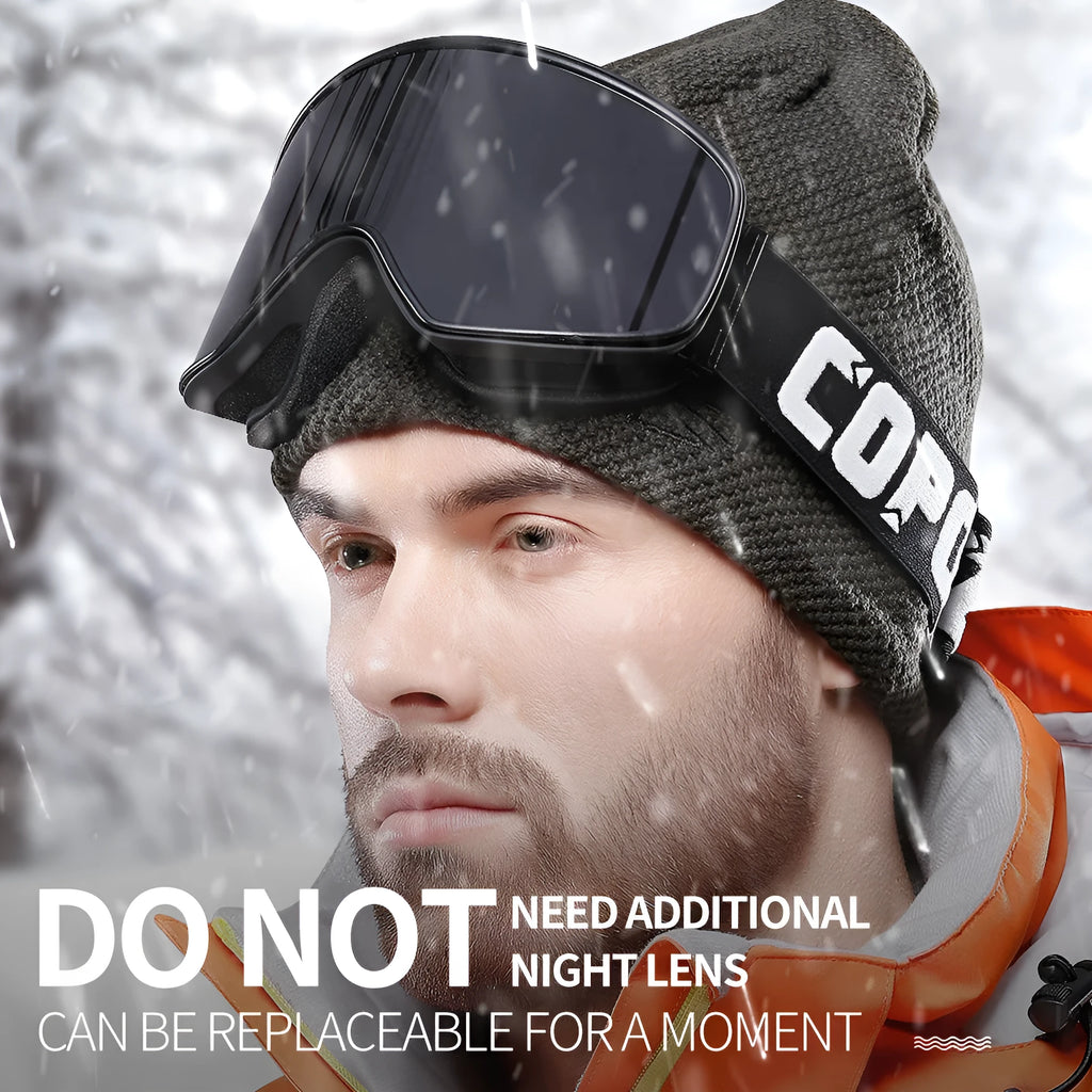 Magnet myopia ski goggles with anti-fog double-layer lens in blue piece colour, designed for prescription glasses