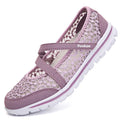 Women's breathable mesh lace-up casual shoes solid colour round toe flat heel beige side view