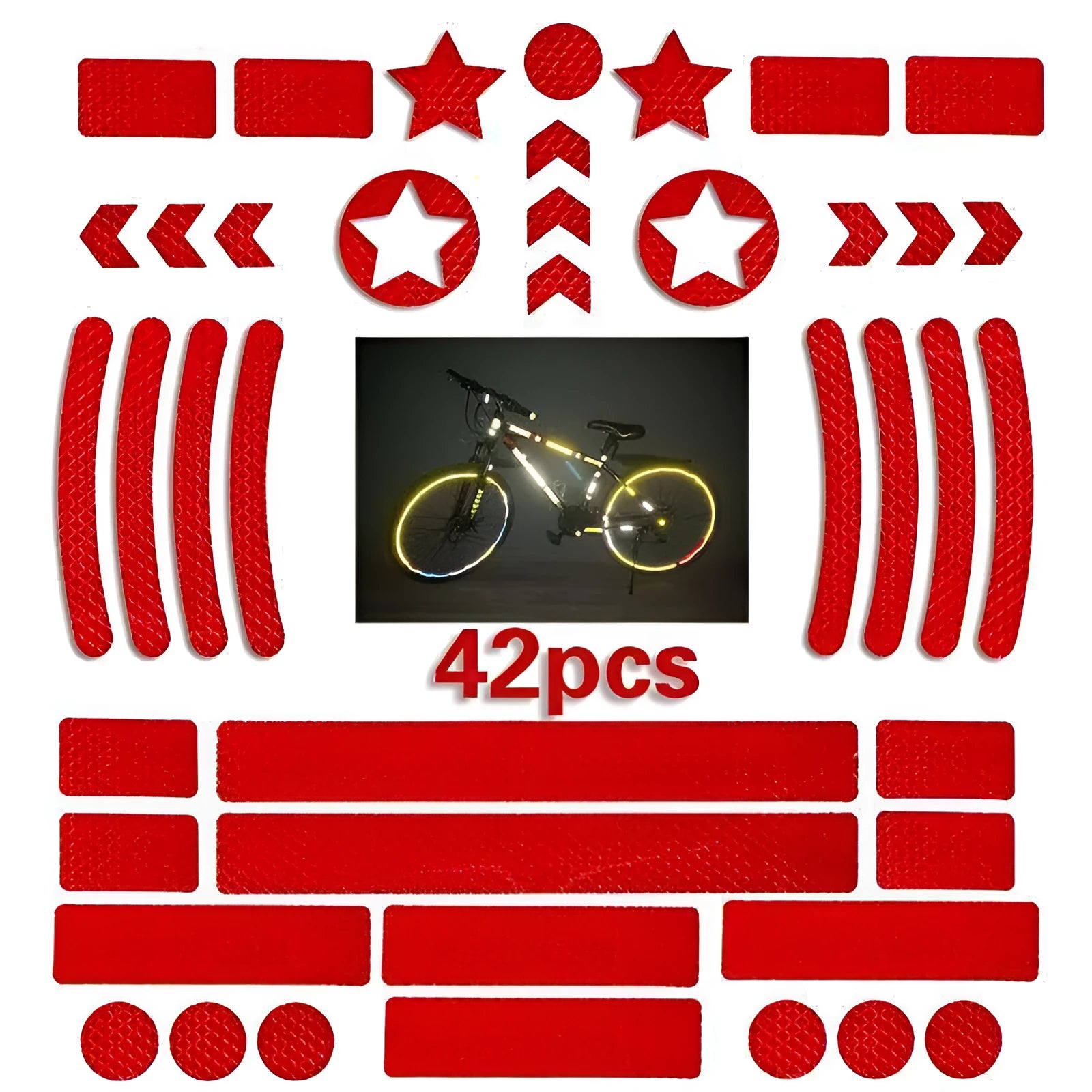Reflective grid pattern safety tape for bicycles in red, yellow, blue, and white colours.