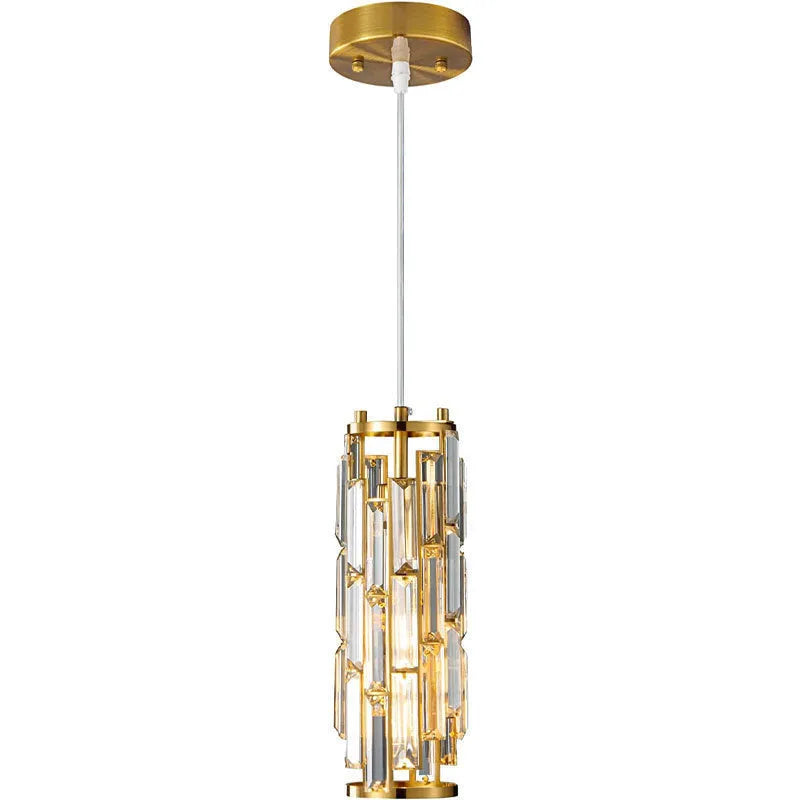 Industrial style LED crystal droplight in black finish with metal frame and crystal pendant detail