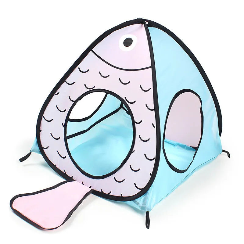 Foldable pet tent cat tunnel three-piece set with cat and fish designs