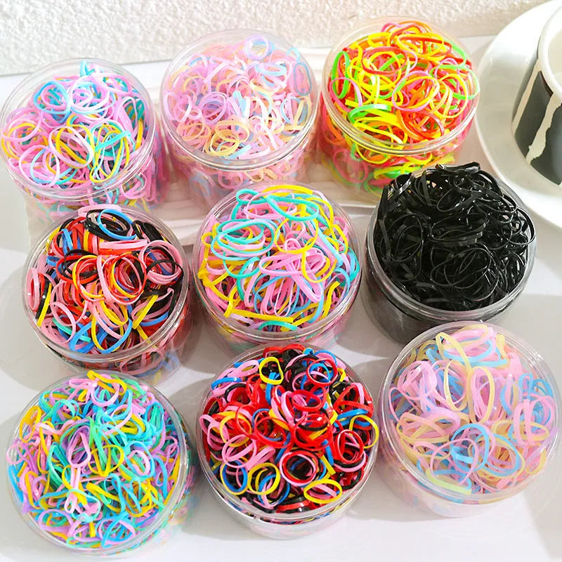 Multi-colour TPU baby hair ties in a reusable container for toddler fine hair, 300 piece pack
