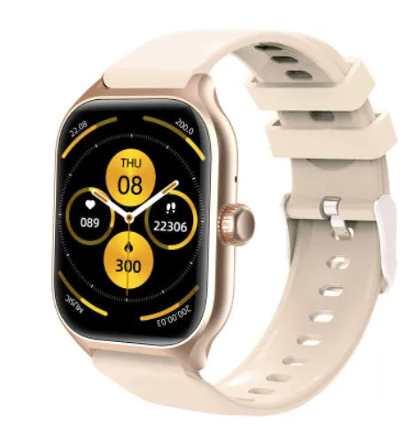 Bluetooth smart watch with full touch screen on silicone strap, showing heart rate monitoring display.