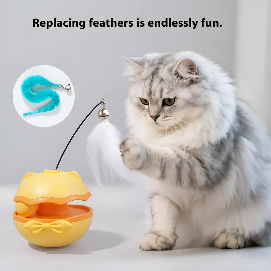 Electric self-moving cat teaser tumbler toy in plastic construction with automatic motion