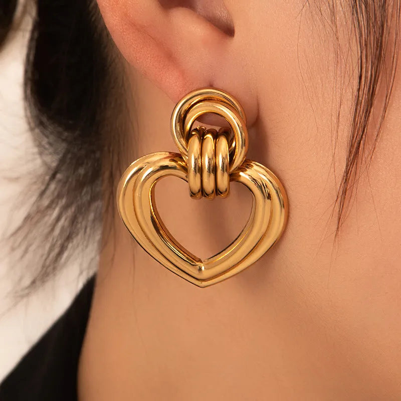 Stainless steel earrings for women electroplated geometric simple style 0730 on a white background