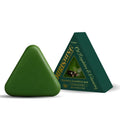 Triangle shampoo bar 120g with Platycladus orientalis and mint extracts on a soap dish