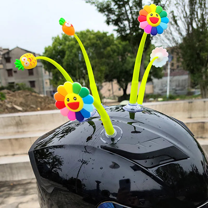 Yellow sunflower silicone decoration with suction cup for helmet customisation