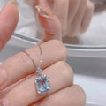 Blue electroplated square 925 silver pendant necklace on titanium steel O-link chain