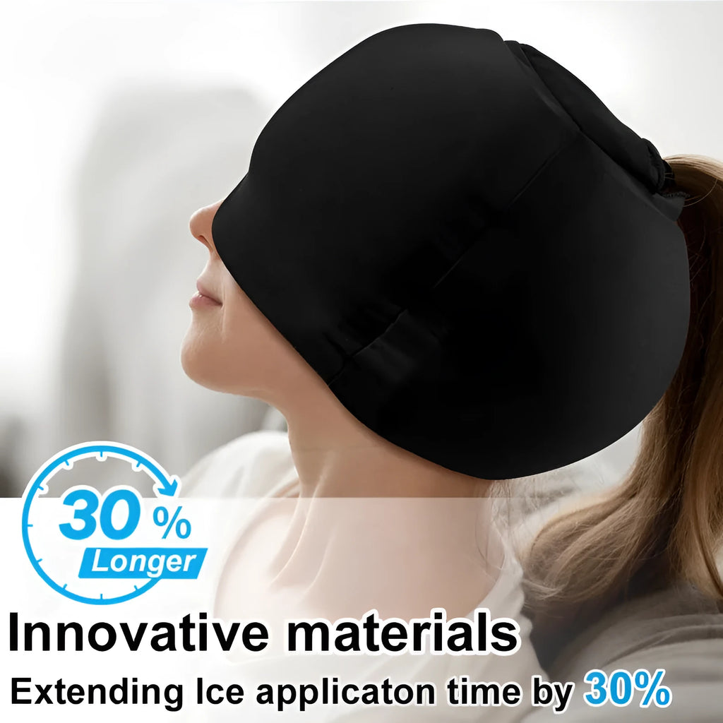 Fully enclosed cold compress cap in polyester material available in black, dark blue and pink colours