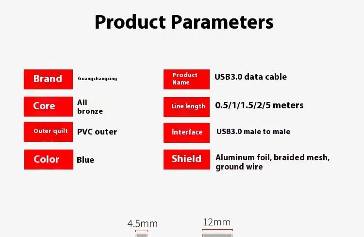USB 3.0 public-to-public data cable with nickel-plated connectors for hard disk boxes