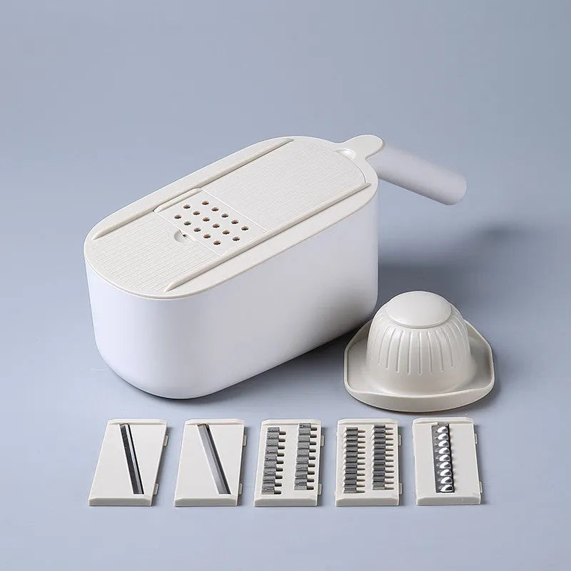 Multifunctional vegetable cutter with stainless steel blades in blue colour, Nordic design