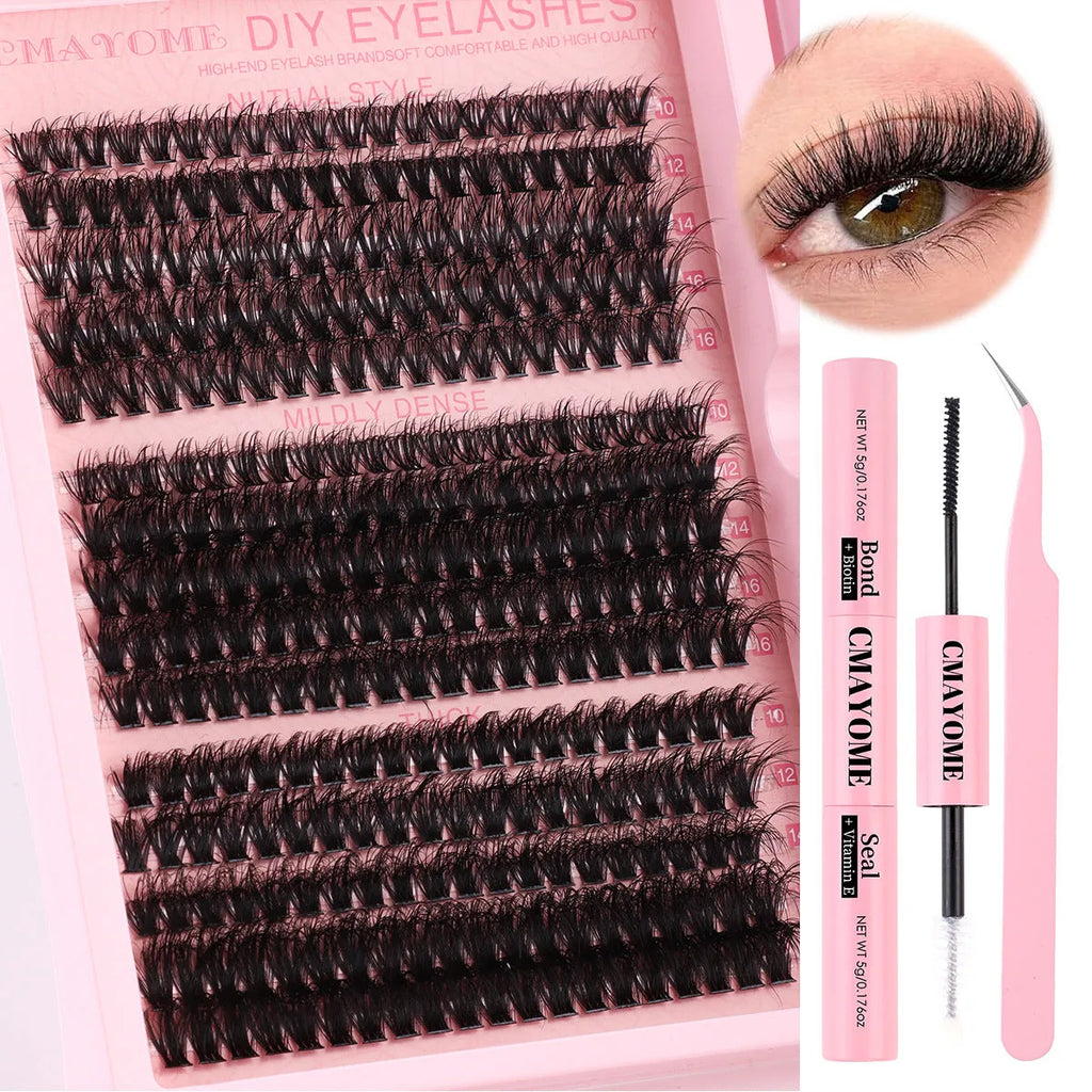 DIY segment cluster false eyelashes extension kit with synthetic fibre lashes and application tweezers