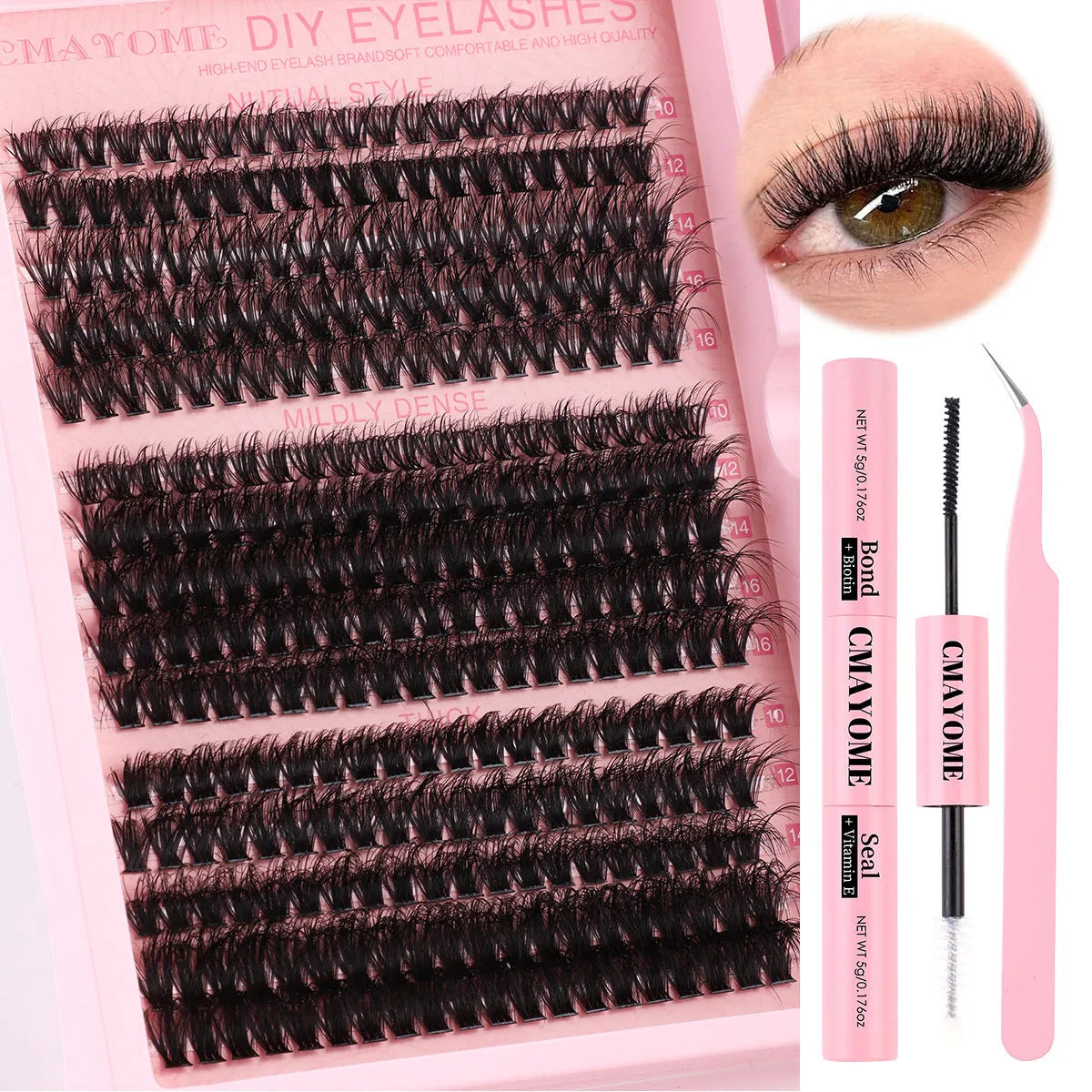 DIY segment cluster false eyelashes extension kit with synthetic fibre lashes and application tweezers