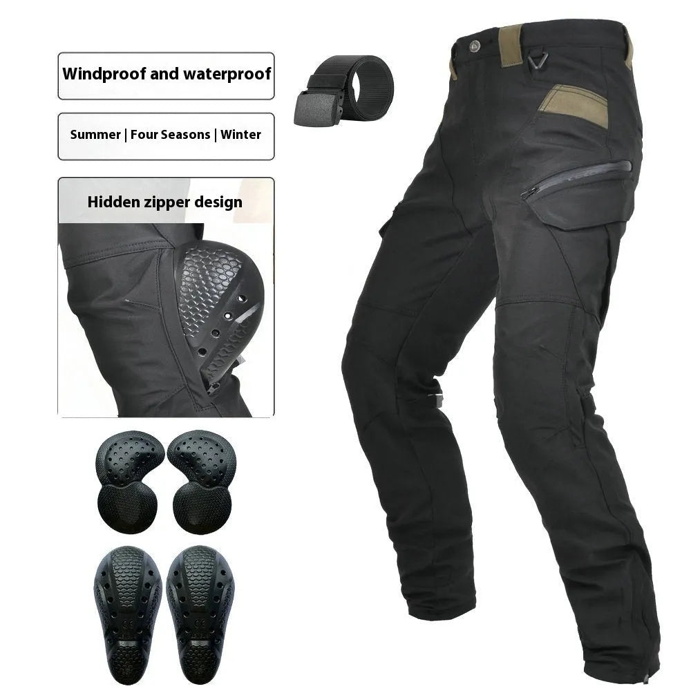 Motorcycle waterproof windproof trousers with protective gear set in black or green colour options