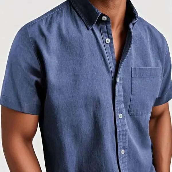 Men's loose fit short sleeve casual shirt in cotton blend fabric showing multiple colour options
