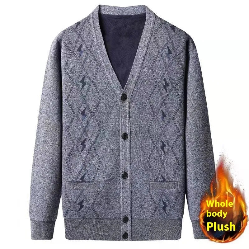 Plus size men's cardigan with fleece lining in dark gray, batwing sleeve design, front view