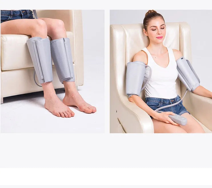 Pneumatic air wave calf massage machine in grey with wrap design and dual mode circulation