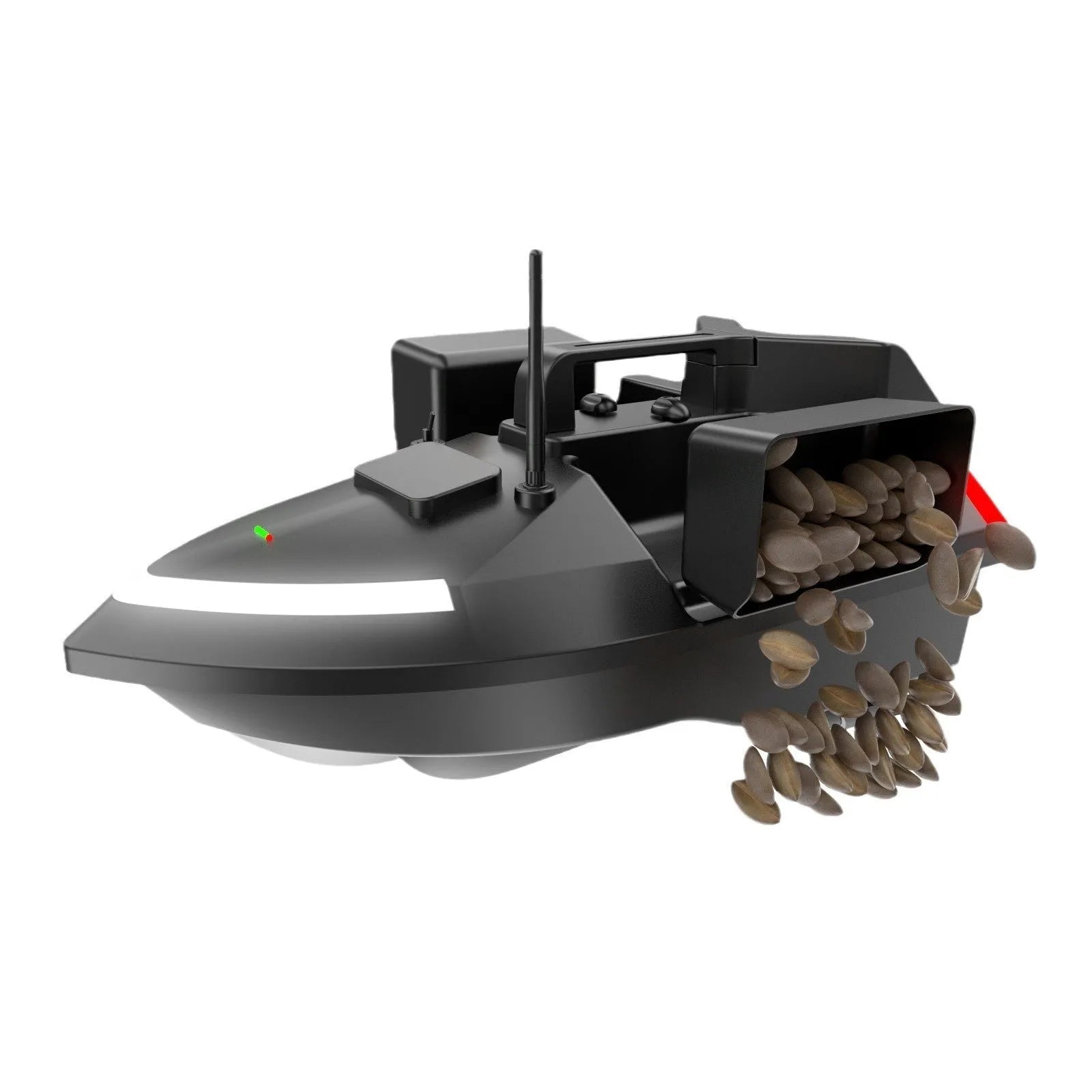 V020 model remote control fishing boat with GPS antenna showing 49cm length and black or luminous yellow colour options