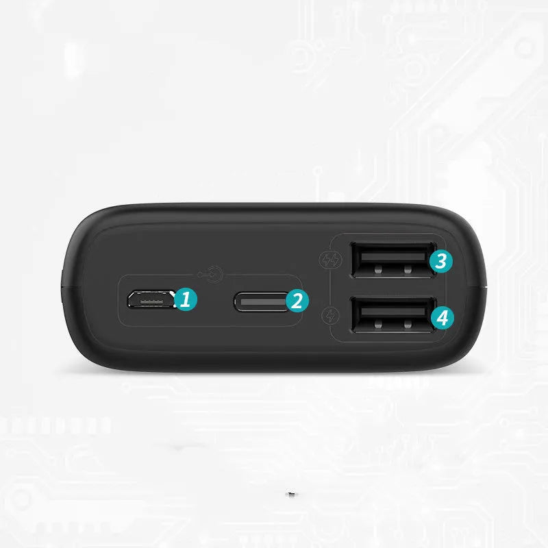 Roman Shi 10000mAh mini power bank in black with multi-U port output and compact 95x63.9x25.6mm size