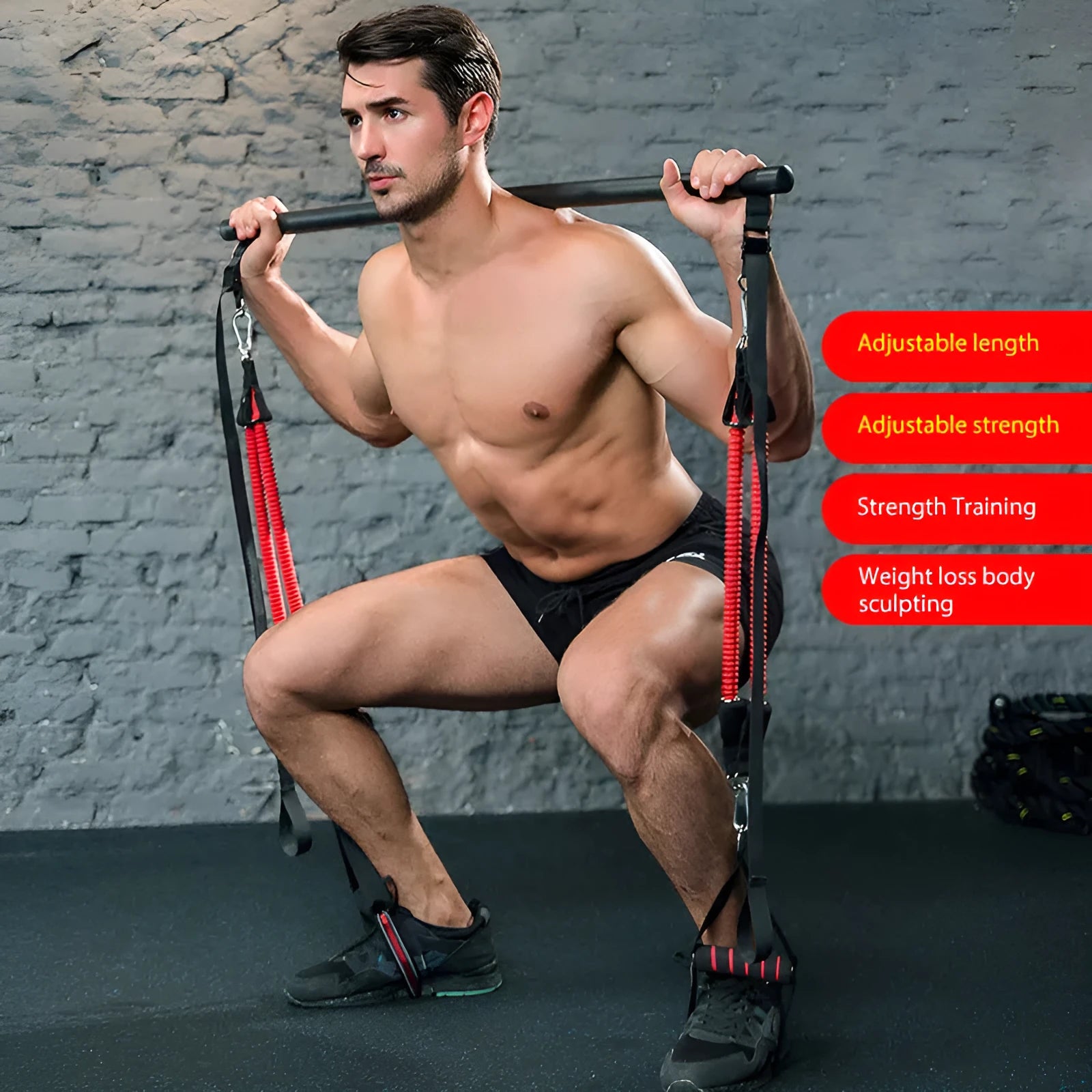 Body workout trainer bar with resistance bands, 100cm pole, rubber buckles, A4 colour style for strength training