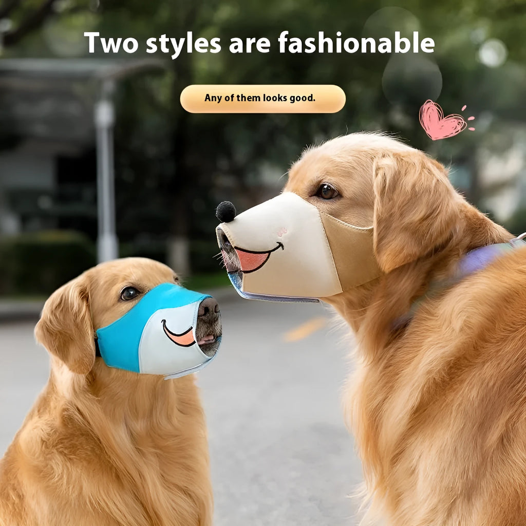 Canvas dog muzzle anti-bite guard in Ollie Brown Bear design, shown in size L for dogs 12.5-30kg.