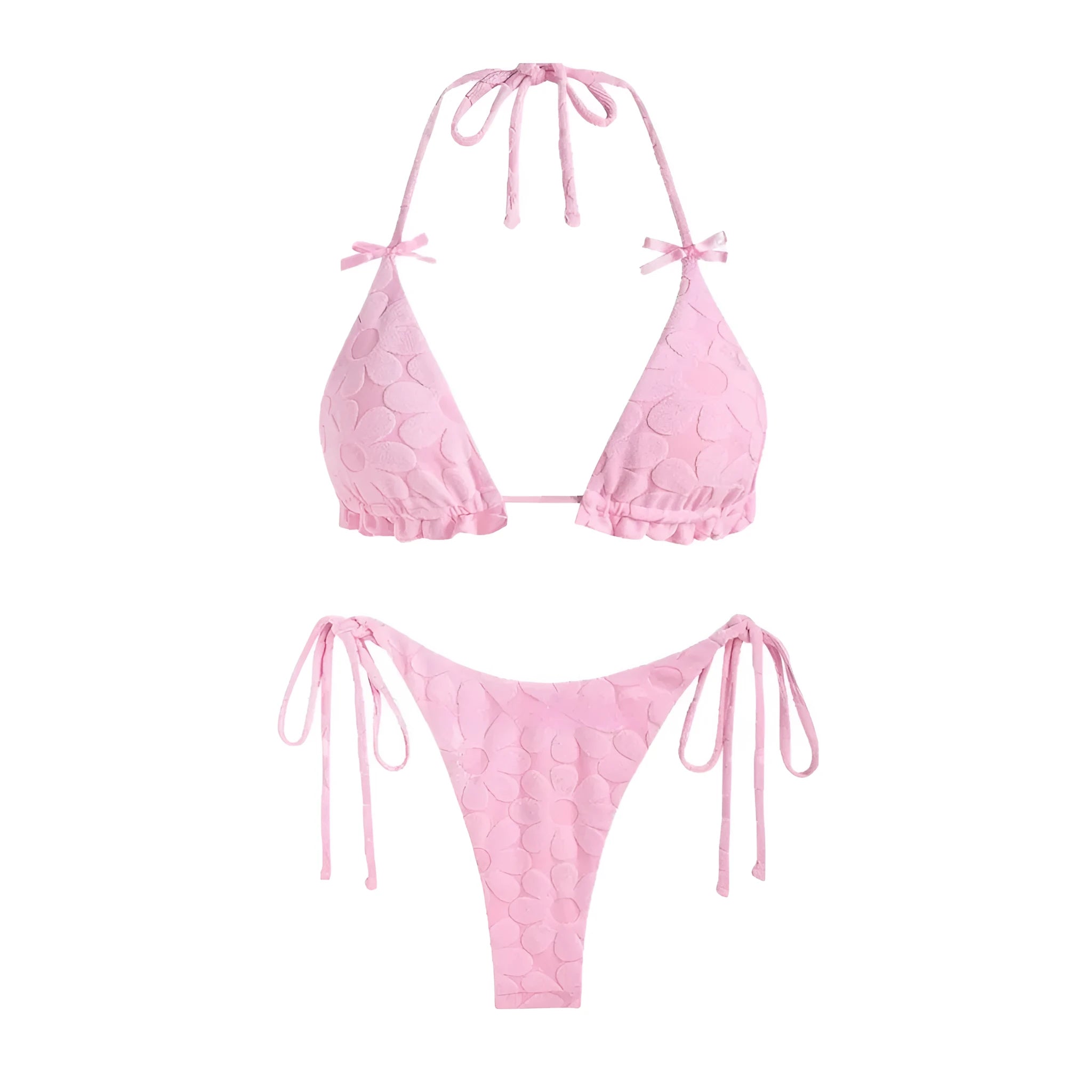 Women's bikini set in solid colour with backless strappy top and high elasticity fabric, available in multiple shades