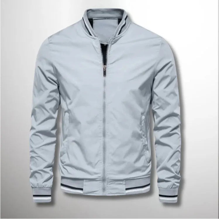 Men's striped zip-up jacket with pockets, badge detail, in Army Green colour