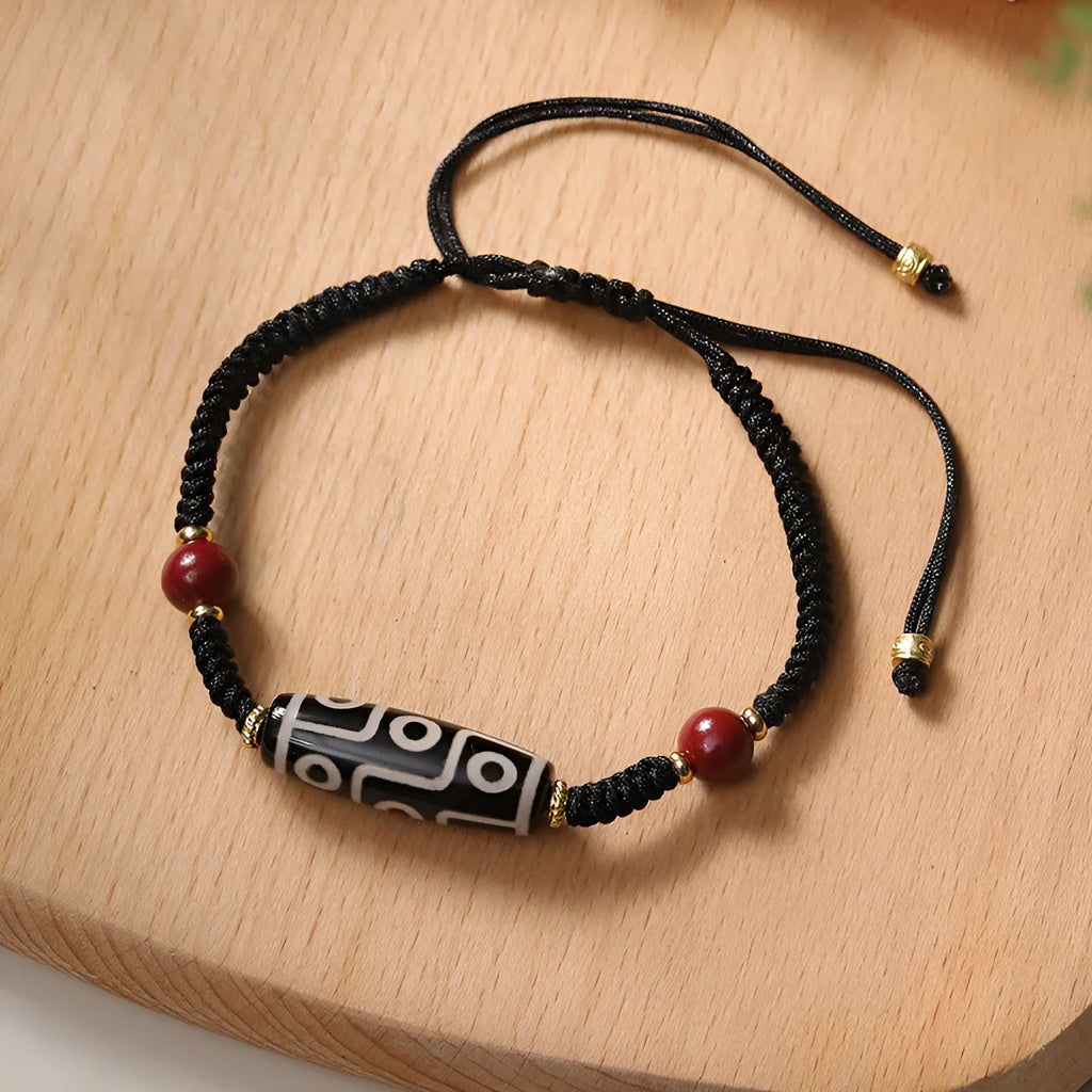 Tibetan agate dzi bead bracelet for men with shrinkable adjustable fit, showing 30 bead models on a neutral background