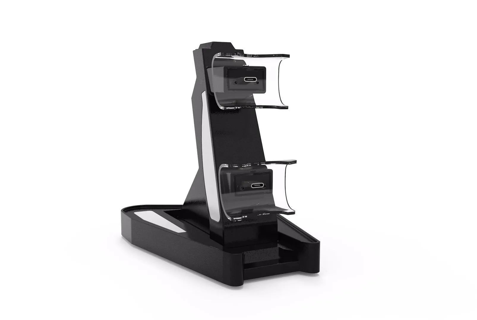 PS5 handle charger with turn light in black ABS plastic, compact size 12.7x17x6.5 cm