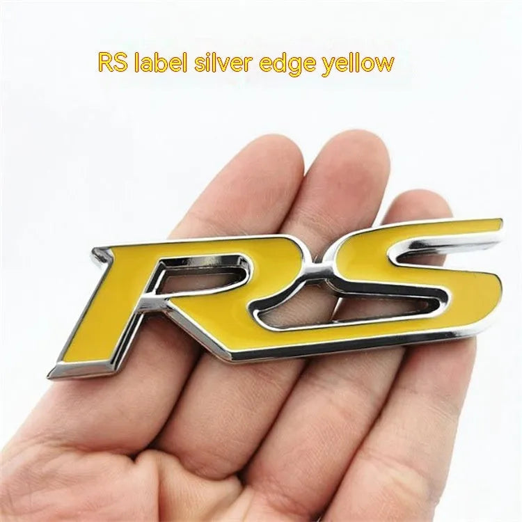 Zinc alloy metal car tail tag sticker RS series 9 x 2.4cm silver edge black