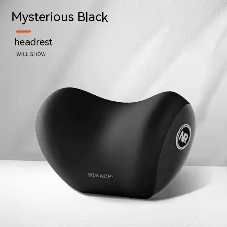 Car headrest and lumbar support pillow set with memory foam and milk silk cover in black
