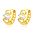 Geometric hollow-out alloy earrings with electroplated colour separation and clip fastening