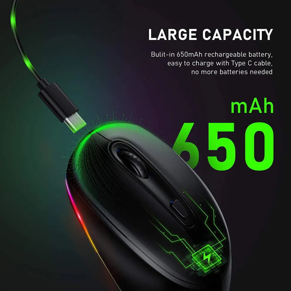 24g lightweight wireless mouse in seven colour options showing ergonomic right-handed design