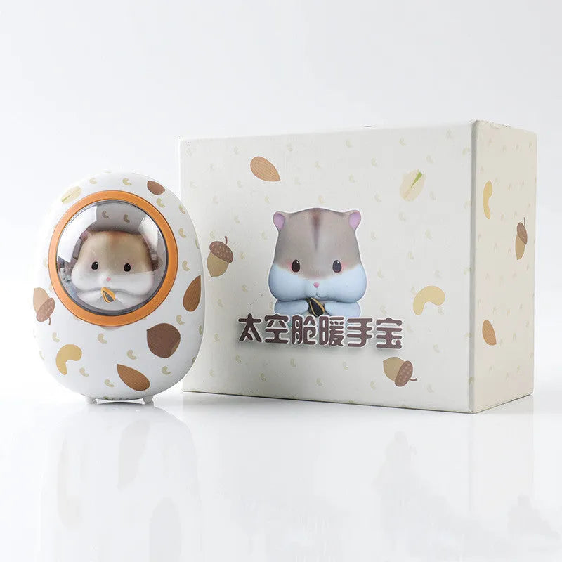 White hamster hand warmer power bank with 5000mAh battery and four gear heating settings
