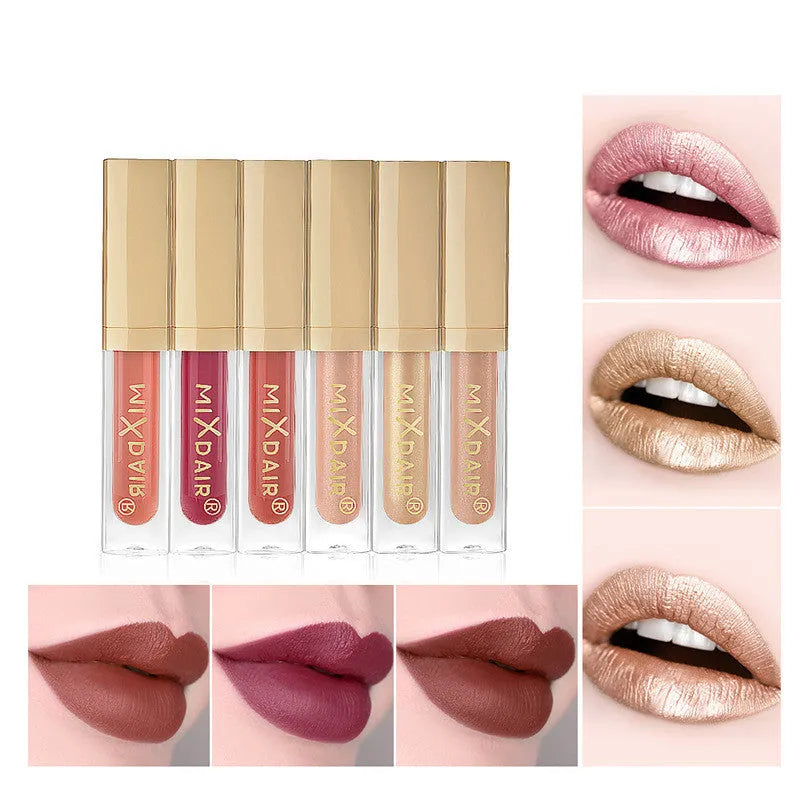 Matte high gloss lip gloss set with mica shimmer in colour options A and B for unisex use