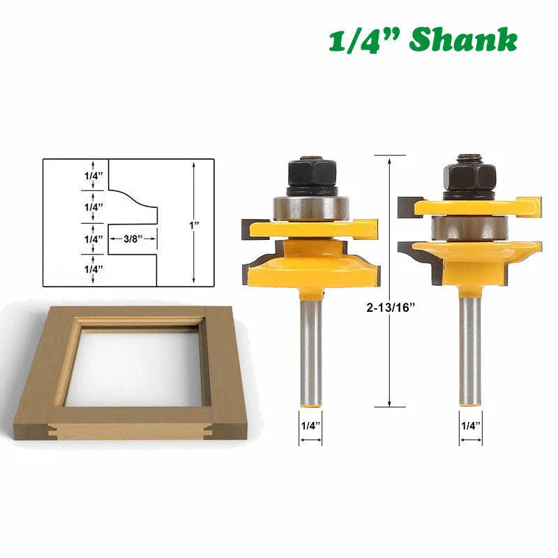 West tenon knife 2 piece set hard alloy router bits with 1/4 inch shank for cabinet door making