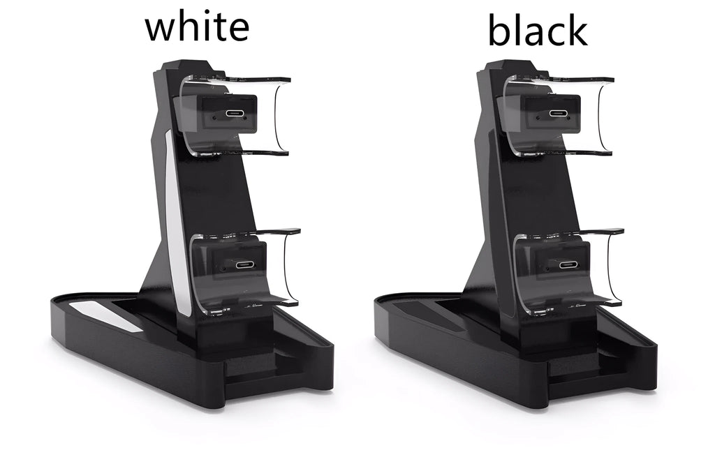 PS5 handle charger with turn light in black ABS plastic, compact size 12.7x17x6.5 cm