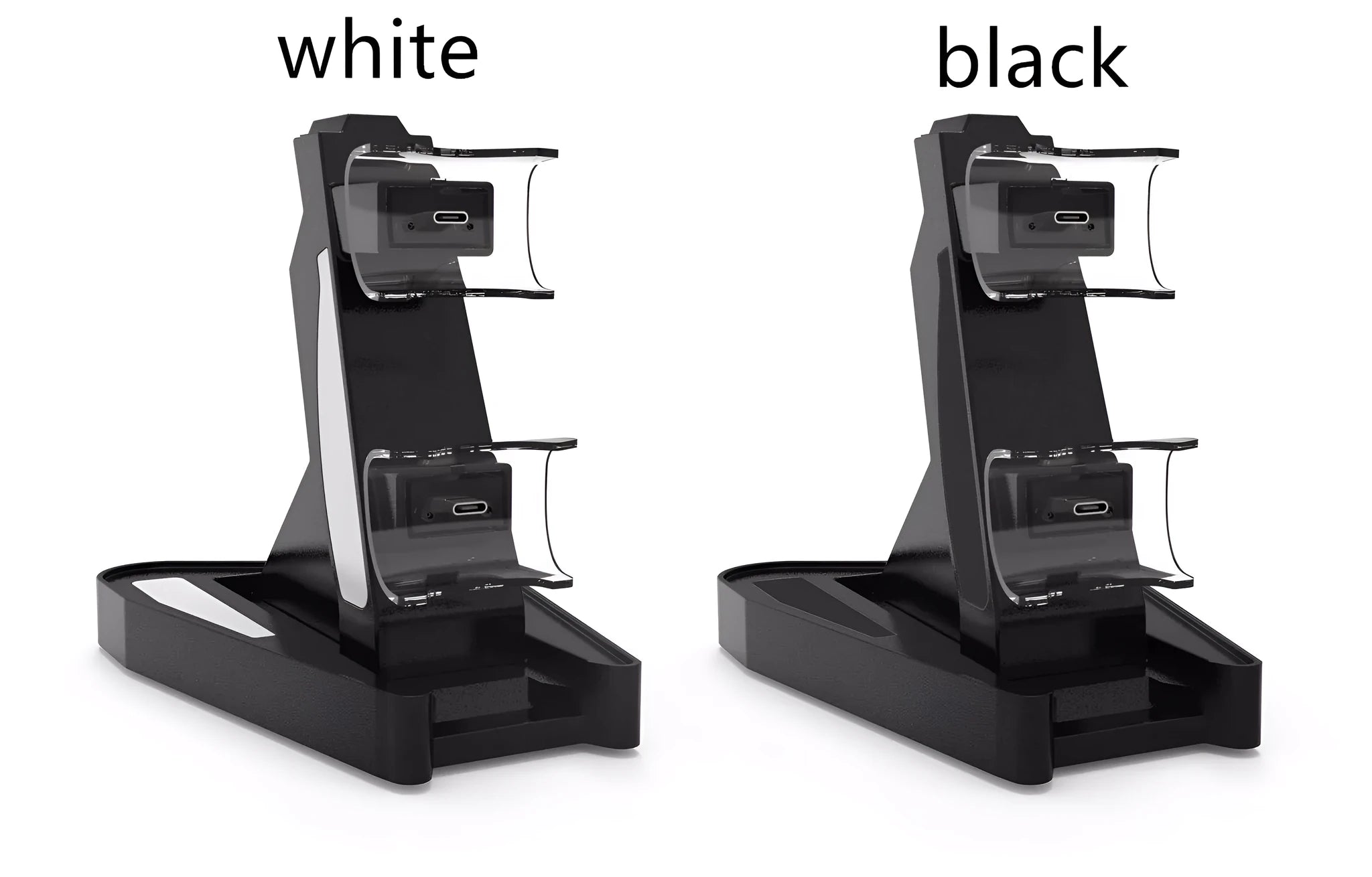 PS5 handle charger with turn light in black ABS plastic, compact size 12.7x17x6.5 cm