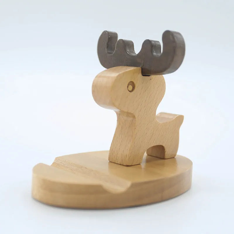 Beech wood mobile phone holder with resin animal design and coin slot