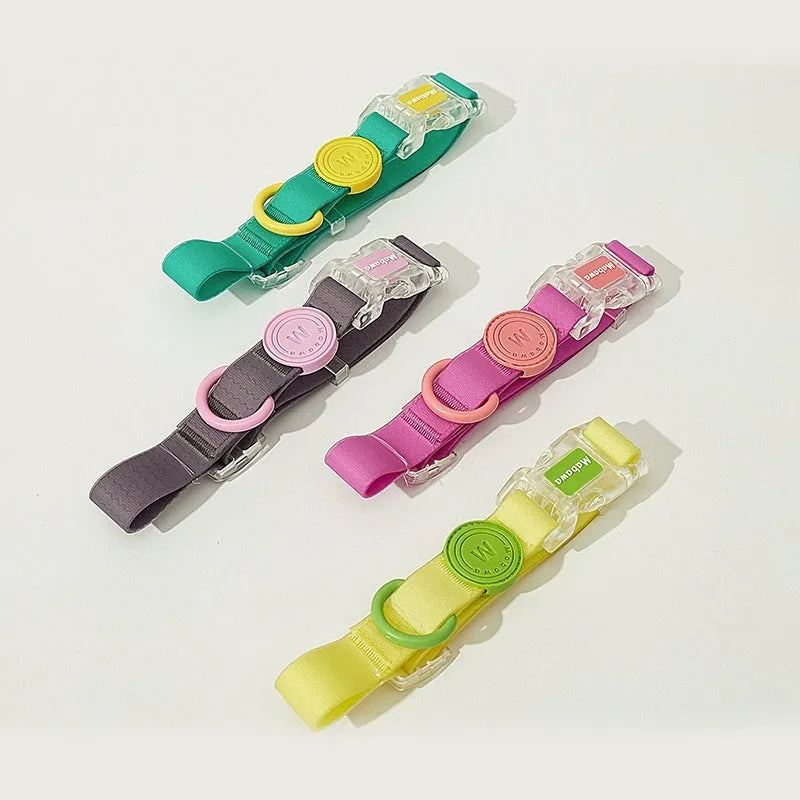 Nylon dog collar and hand-holding rope set in smoky gray, lemon yellow, rose pink, new green, with 1.5m and 2.1m options