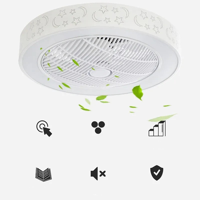 LED invisible fan chandelier with metal blades 55CM pastoral style for living bedroom dining room